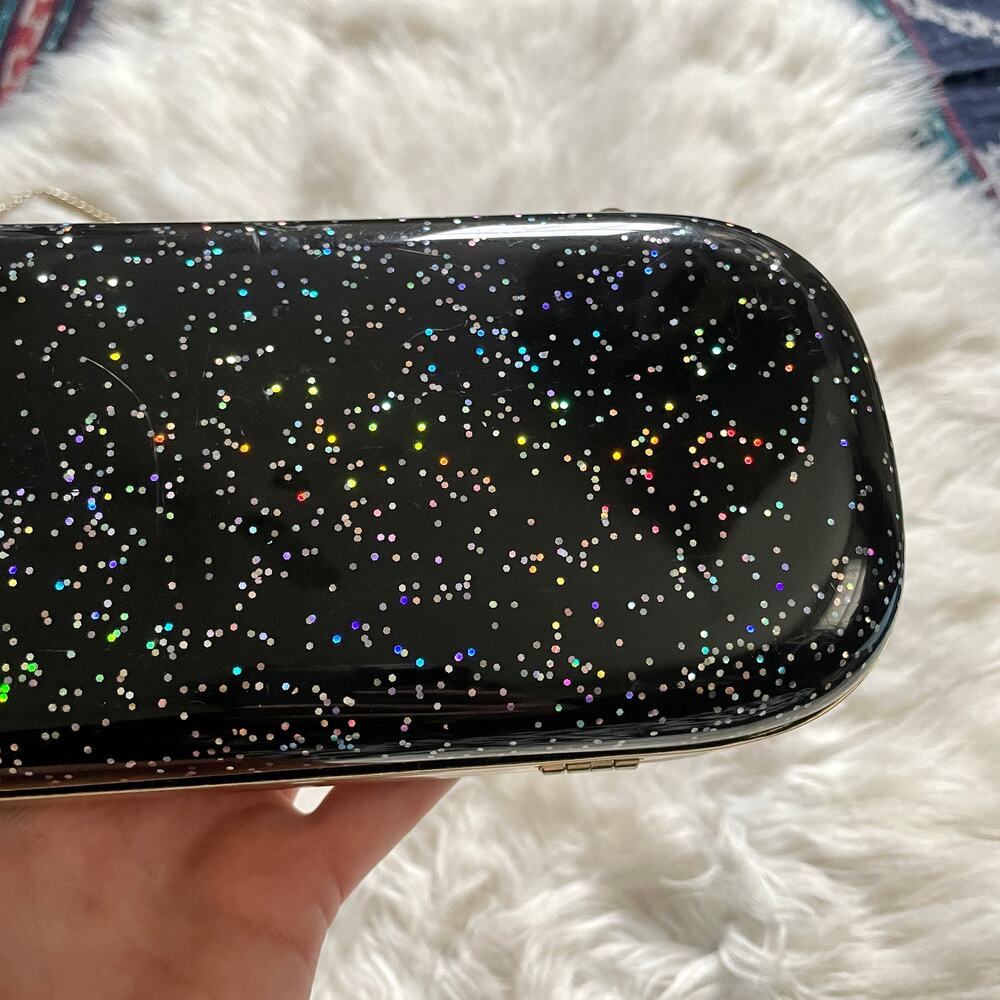 Halston Heritage Acrylic Glitter Clutch Shoulder Bag Clutch Sparkles Hard Shell - Picture 10 of 13